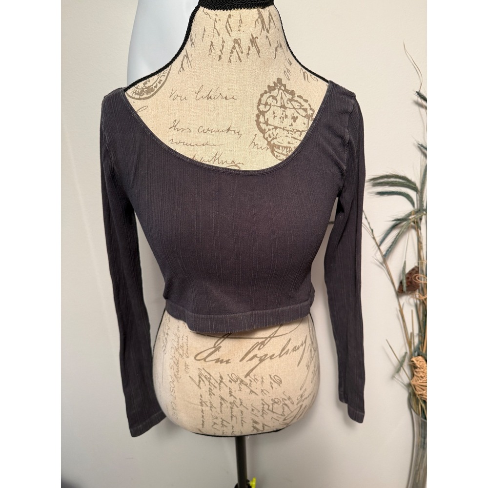 Free People Intimately Ribbed Long Sleeve Crop Top Charcoal Gray M L